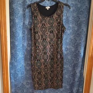 Olivia Matthews Black and Gold Patterned Mini Dress